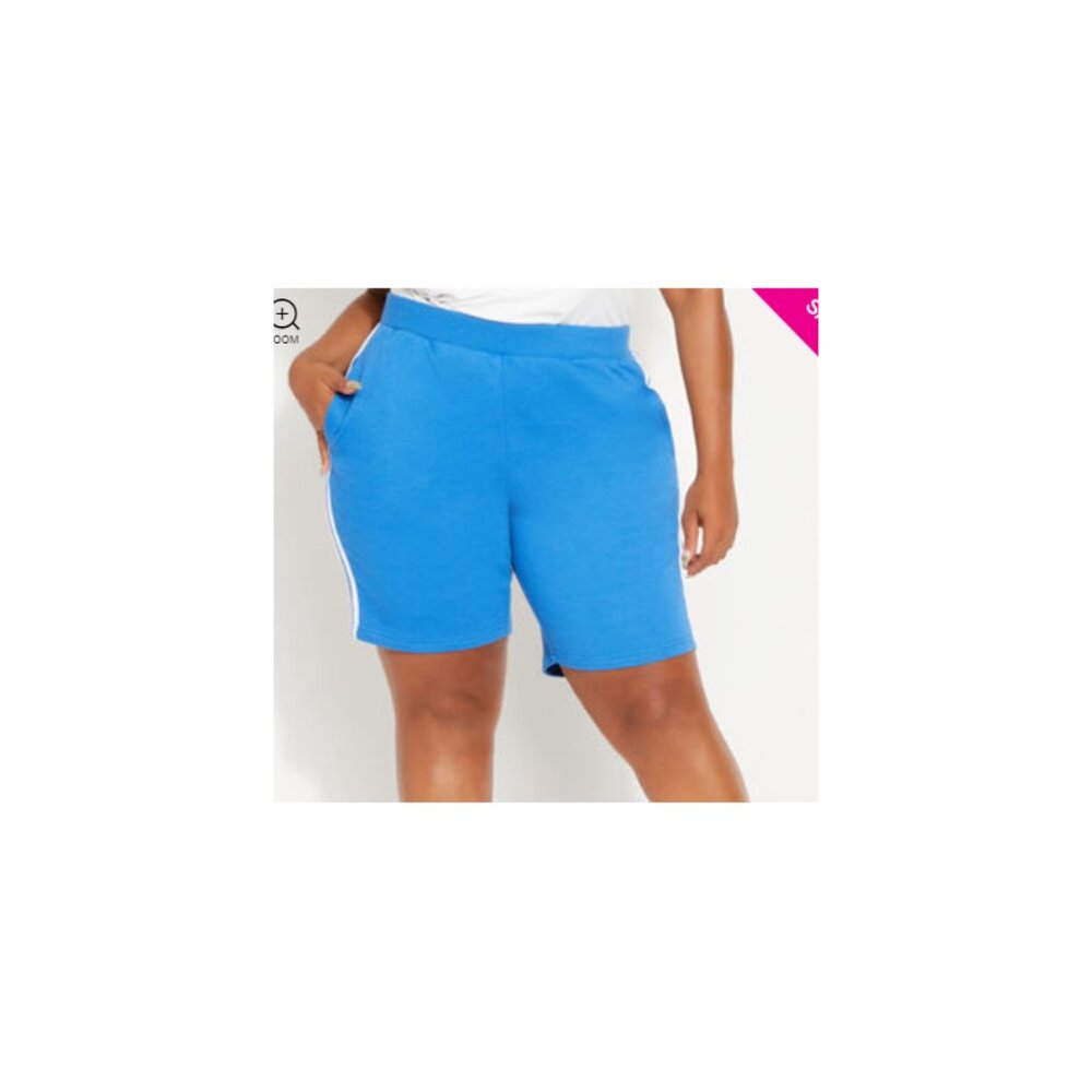 Ashley Stewart Double Stripe Biker Shorts Victoria Blue Size 26/28 NWT